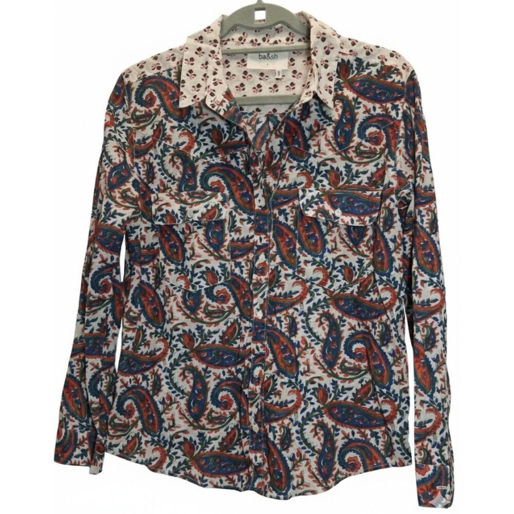 Ba & sh womens small shirt paisley red blue kerchife print blouse